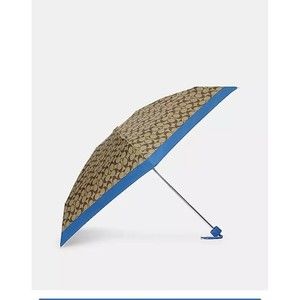 Coach Umbrella Mini Signature UV Protection Silver/Khaki/Racer Blue NWT